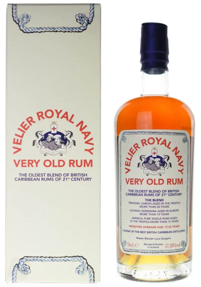 Bouteille Velier Royal Navy Very Old Rum, assemblage signé Luca Gargano contenant du Caroni.